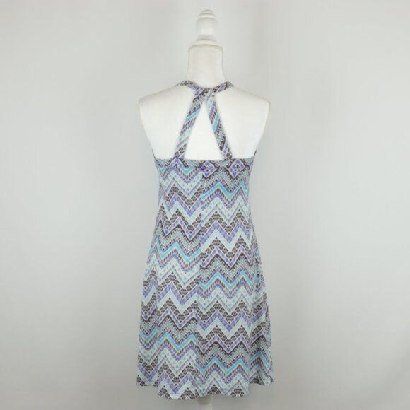 Prana Quinn Women's Small Blue White Chevron Racerback Support Knit Sheath Dress - Picture 4 of 10
